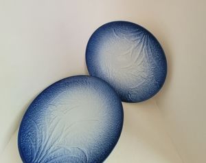 Vtg Toyo Arita Raised IRIS Deep Bowl Plate 8.5" Set of 2